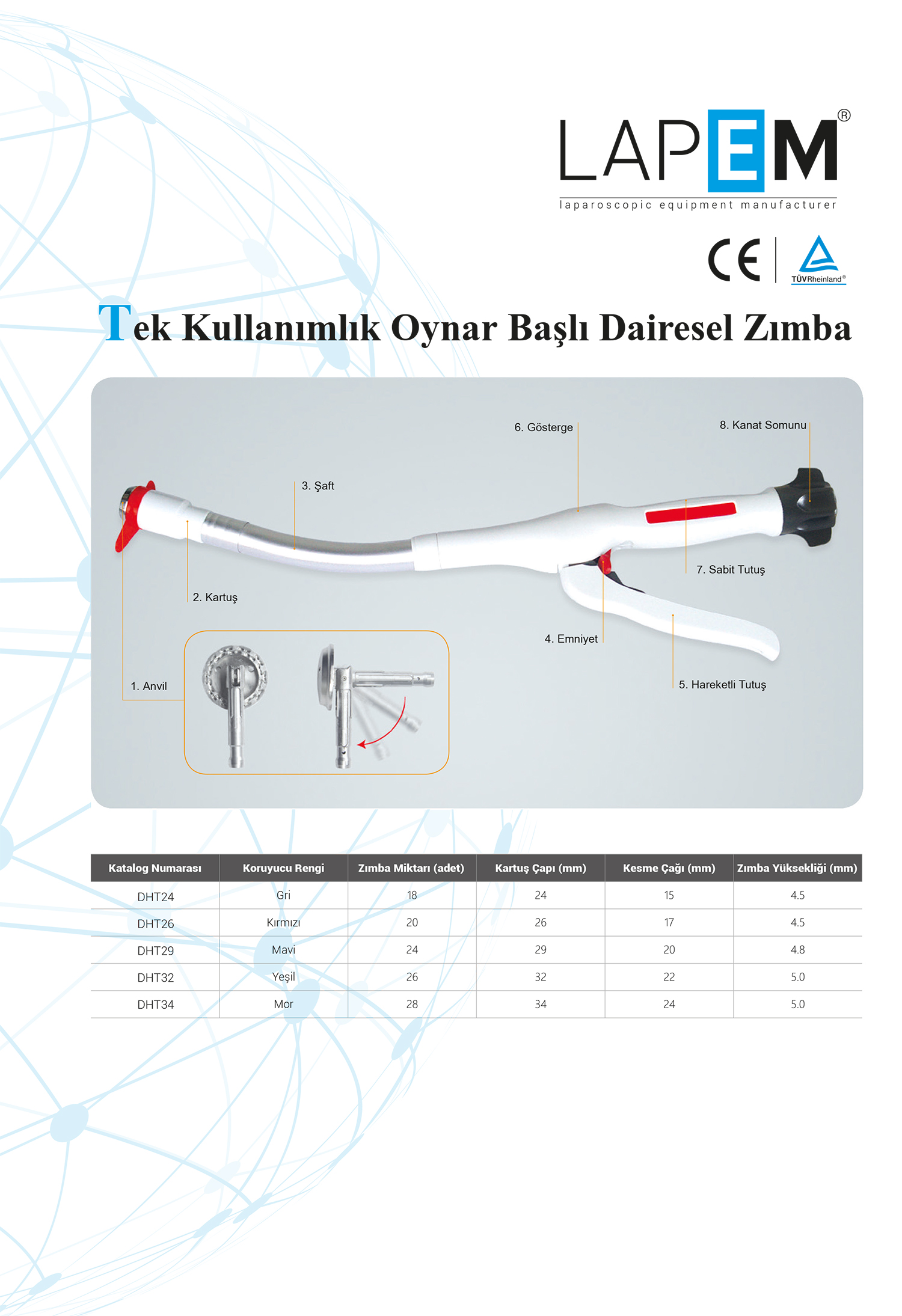 Tek Kullanımlık Oynar Başlı Dairesel Zımba (DHT)